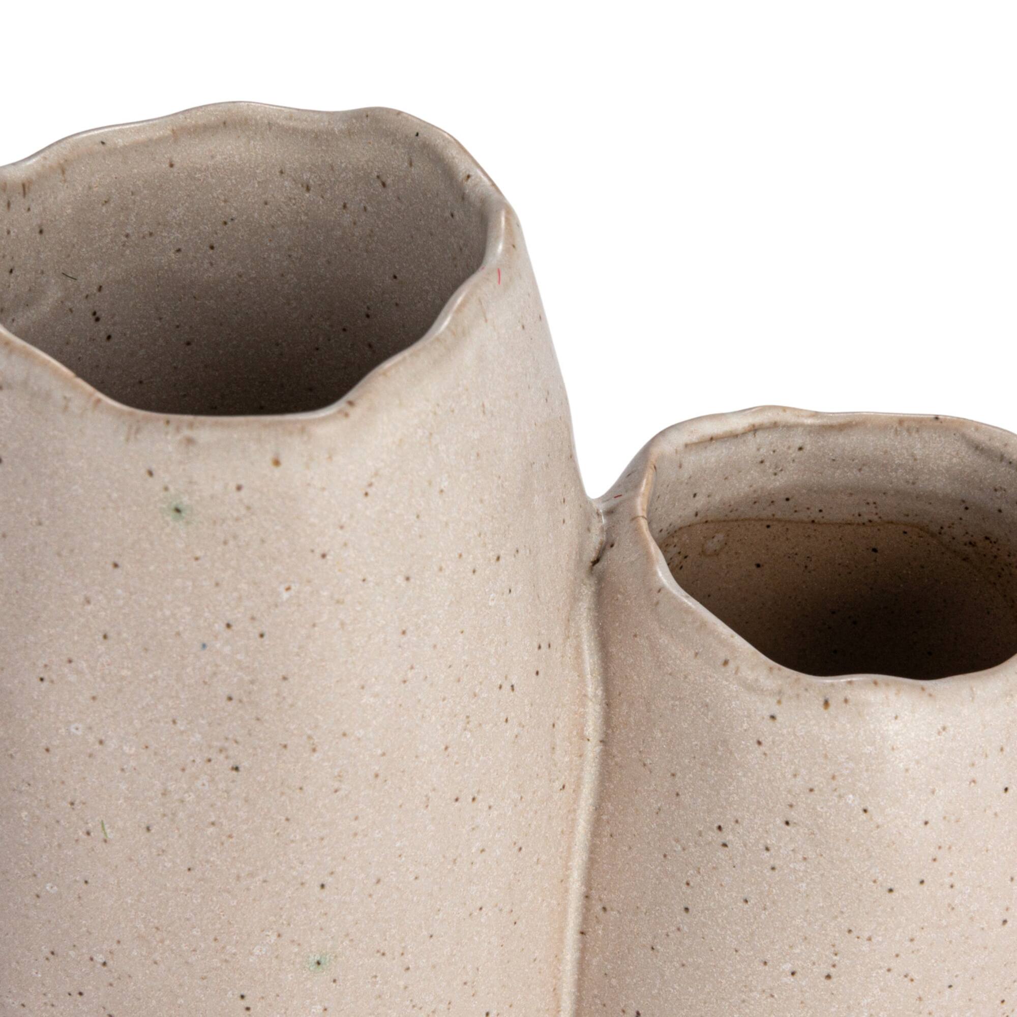Hello Honey® 6.25" White & Beige 2-Tone Stoneware Vase with Reactive Glaze